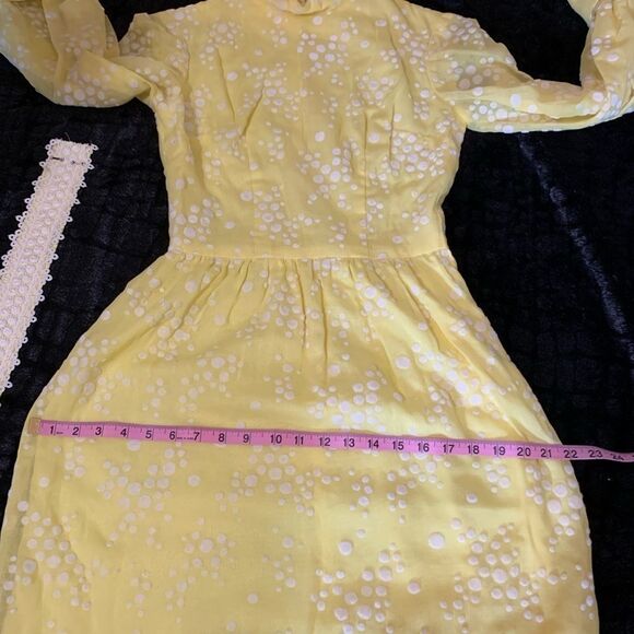 Vintage Rare Flocked Yellow Maxi‎ Dress - Picture 8 of 16